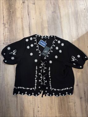 Embroidered Tie Front Blouse